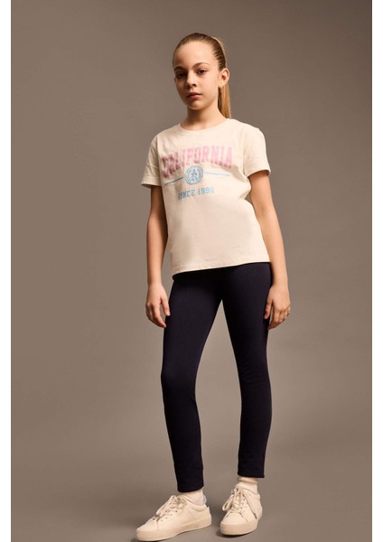 Kız Çocuk Bisiklet Yaka Baskılı Kısa Kollu Tişört D8541A825SM