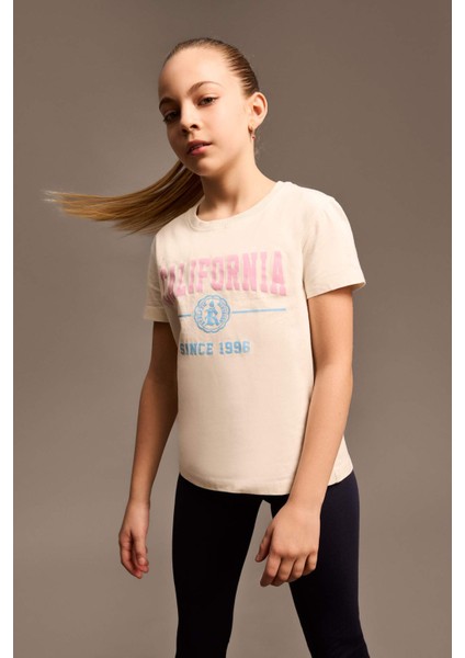 Kız Çocuk Bisiklet Yaka Baskılı Kısa Kollu Tişört D8541A825SM