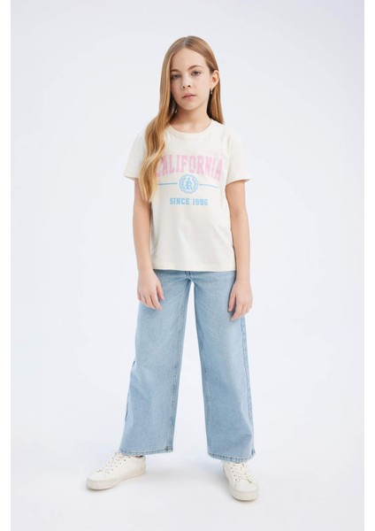 Kız Çocuk Bisiklet Yaka Baskılı Kısa Kollu Tişört D8541A825SM