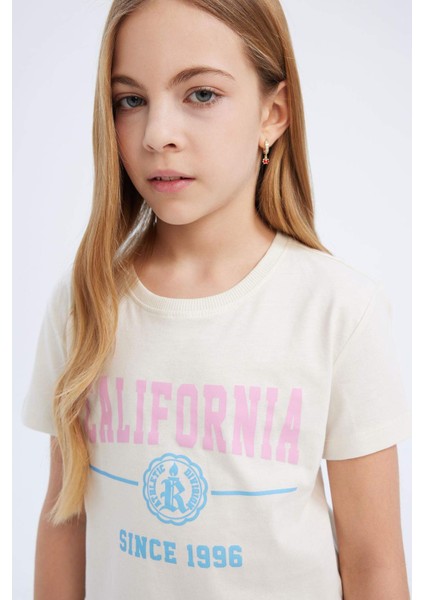 Kız Çocuk Bisiklet Yaka Baskılı Kısa Kollu Tişört D8541A825SM