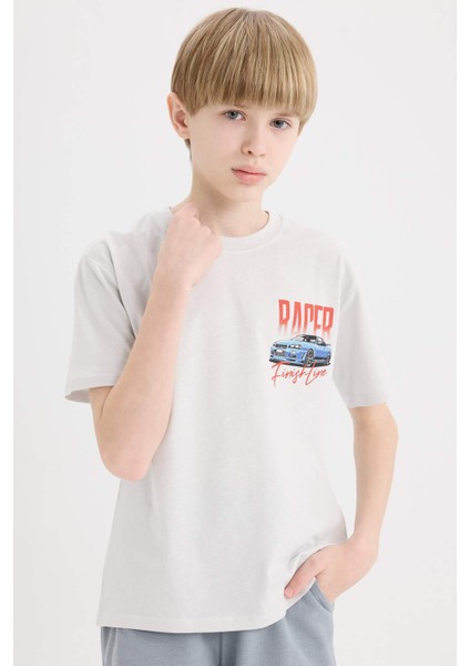 Erkek Çocuk Bisiklet Yaka Sırt Baskılı Kısa Kollu Tişört D9266A825SM