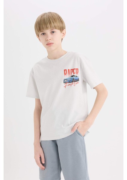 Erkek Çocuk Bisiklet Yaka Sırt Baskılı Kısa Kollu Tişört D9266A825SM