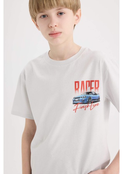 Erkek Çocuk Bisiklet Yaka Sırt Baskılı Kısa Kollu Tişört D9266A825SM