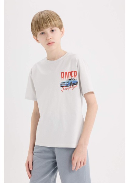 Erkek Çocuk Bisiklet Yaka Sırt Baskılı Kısa Kollu Tişört D9266A825SM