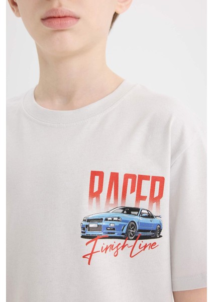 Erkek Çocuk Bisiklet Yaka Sırt Baskılı Kısa Kollu Tişört D9266A825SM