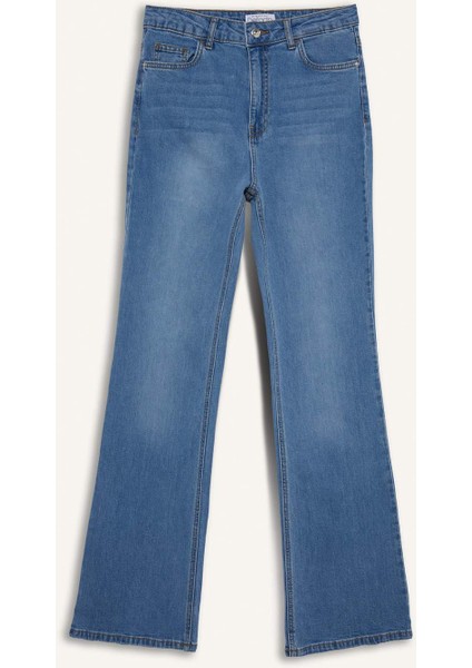 Slim Flare Yüksek Bel Düz Paça Uzun Jean Pantolon D7974AX25SP