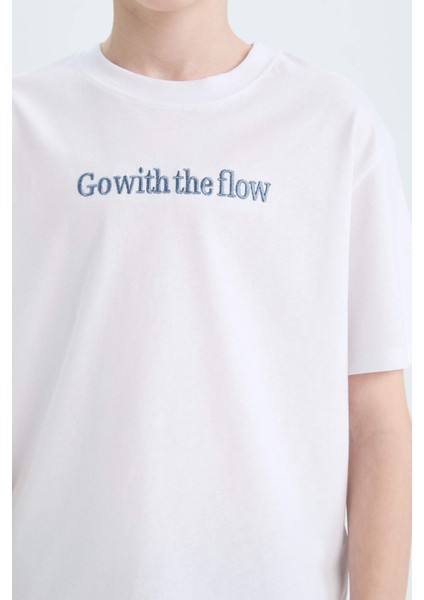 Erkek Çocuk Bisiklet Yaka Nakışlı Kısa Kollu Tişört