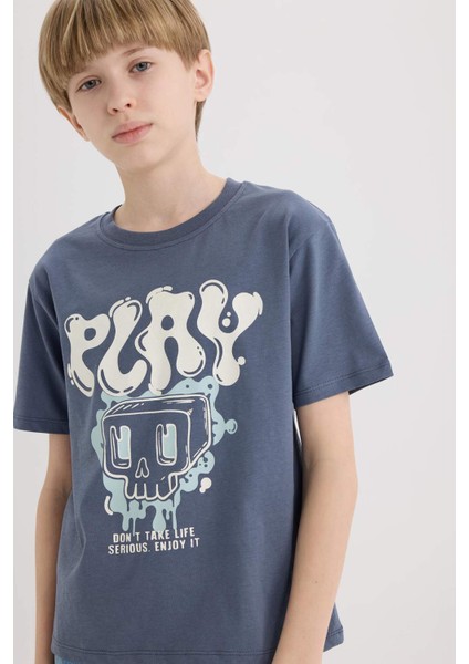 Erkek Çocuk Bisiklet Yaka Baskılı Kısa Kollu Tişört D9283A825SM