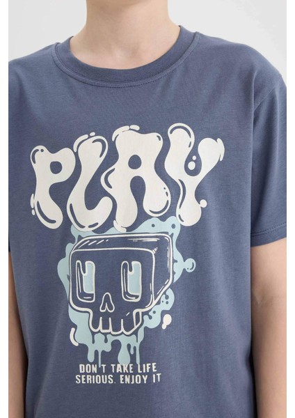 Erkek Çocuk Bisiklet Yaka Baskılı Kısa Kollu Tişört D9283A825SM