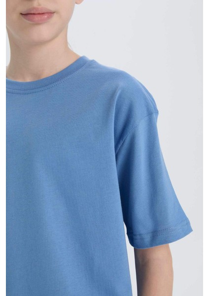 Erkek Çocuk Oversize Geniş Kalıp Bisiklet Yaka Basic Düz Kısa Kollu Tişört B5927A825SM