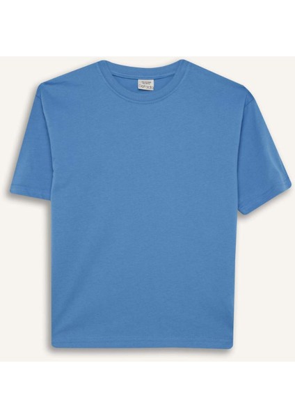 Erkek Çocuk Oversize Geniş Kalıp Bisiklet Yaka Basic Düz Kısa Kollu Tişört B5927A825SM