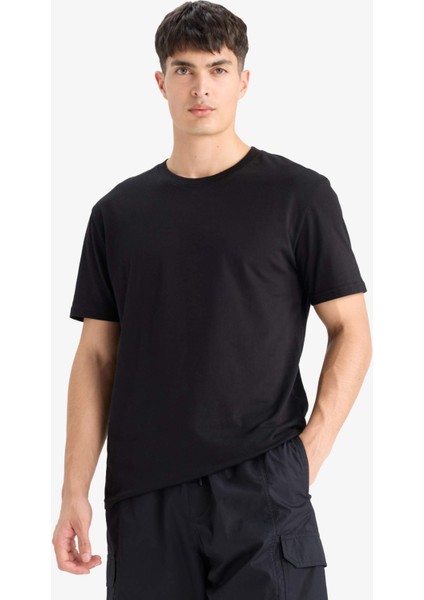 %100 Pamuk New Regular Fit Bisiklet Yaka Basic Düz Kısa Kollu Siyah Tişört V7699AZ25SP