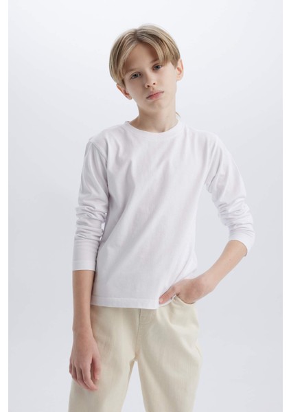 Erkek Çocuk Bisiklet Yaka Basic Düz Uzun Kollu Tişört K1686A625SP