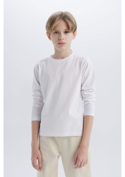 Erkek Çocuk Bisiklet Yaka Basic Düz Uzun Kollu Tişört K1686A625SP