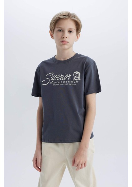 Erkek Çocuk Bisiklet Yaka Baskılı Kısa Kollu Tişört D9256A825SM