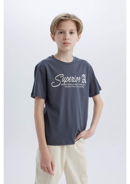 Erkek Çocuk Bisiklet Yaka Baskılı Kısa Kollu Tişört D9256A825SM