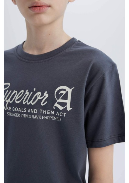 Erkek Çocuk Bisiklet Yaka Baskılı Kısa Kollu Tişört D9256A825SM