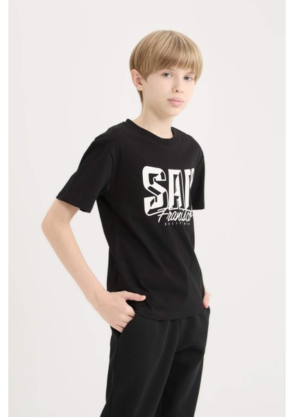 Erkek Çocuk Bisiklet Yaka Baskılı Kısa Kollu Tişört D9264A825SM