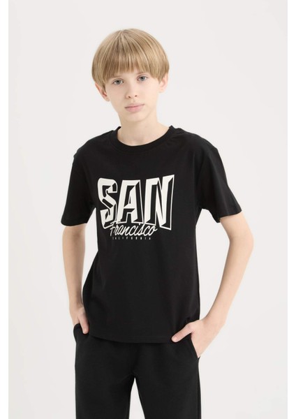 Erkek Çocuk Bisiklet Yaka Baskılı Kısa Kollu Tişört D9264A825SM