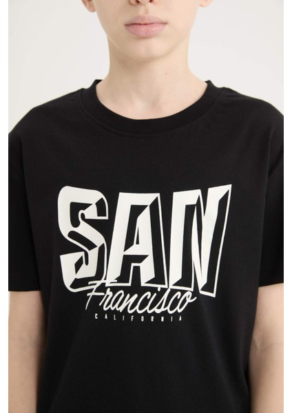 Erkek Çocuk Bisiklet Yaka Baskılı Kısa Kollu Tişört D9264A825SM