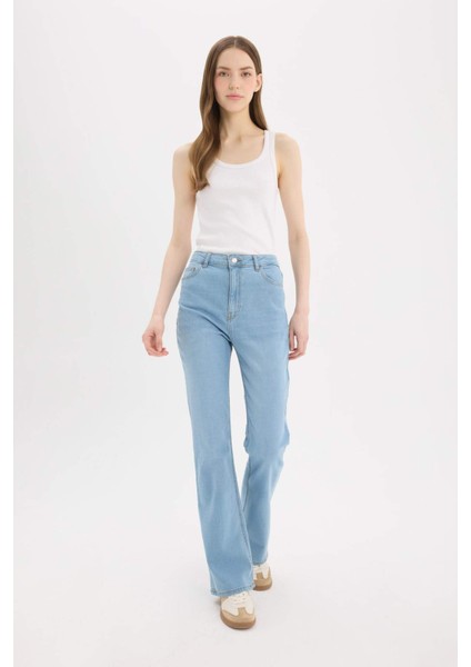 Slim Flare Yüksek Bel Düz Paça Uzun Jean Kar Yıkamalı Pantolon D7973AX25SP