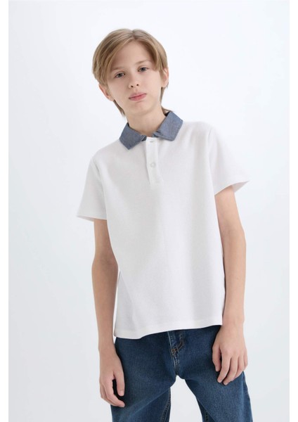 Erkek Çocuk Polo Yaka Basic Düz Kısa Kollu Tişört D9254A825SM