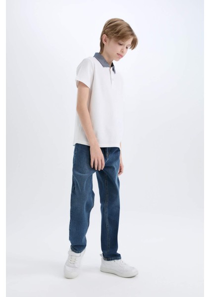 Erkek Çocuk Polo Yaka Basic Düz Kısa Kollu Tişört D9254A825SM