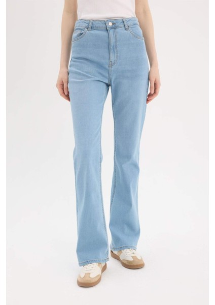 Slim Flare Yüksek Bel Düz Paça Uzun Jean Kar Yıkamalı Pantolon D7973AX25SP