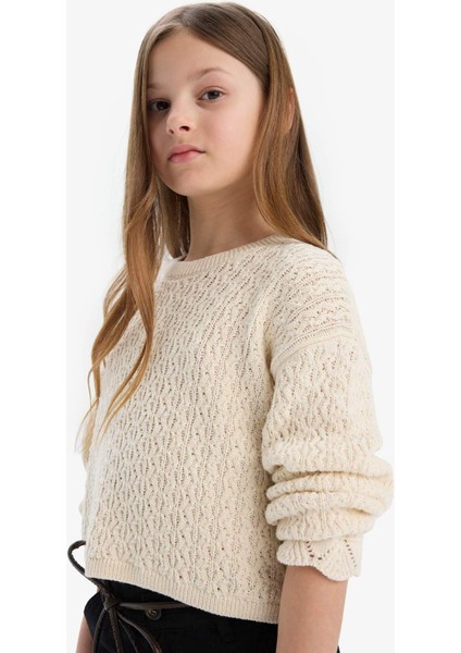 Kız Çocuk Standart Fit Bisiklet Yaka Triko Kazak D9217A825SP