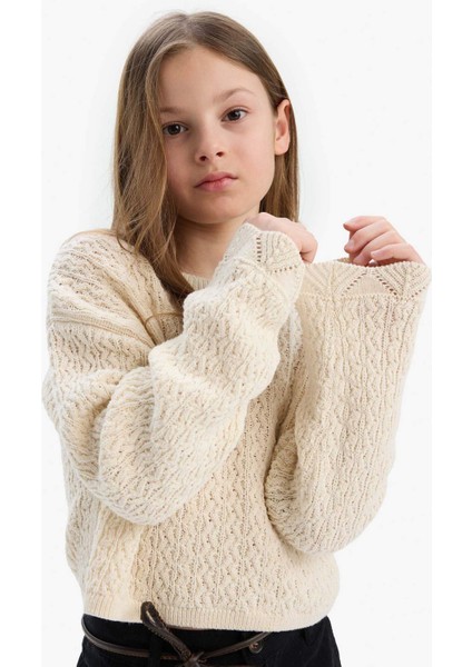 Kız Çocuk Standart Fit Bisiklet Yaka Triko Kazak D9217A825SP