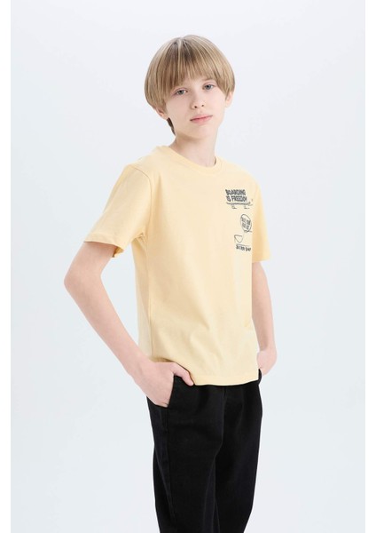 Erkek Çocuk Bisiklet Yaka Baskılı Kısa Kollu Tişört D9260A825SM