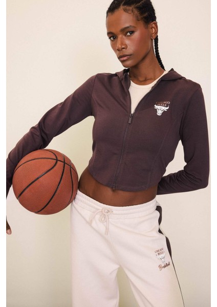 Fit NBA Chicago Bulls Slim Fit Dar Kesim Kapüşonlu Forma Kumaşı Fermuarlı Hırka D6137AX25SP