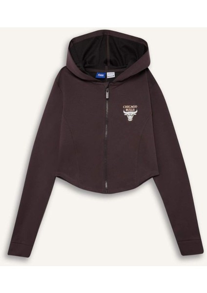 Fit NBA Chicago Bulls Slim Fit Dar Kesim Kapüşonlu Forma Kumaşı Fermuarlı Hırka D6137AX25SP