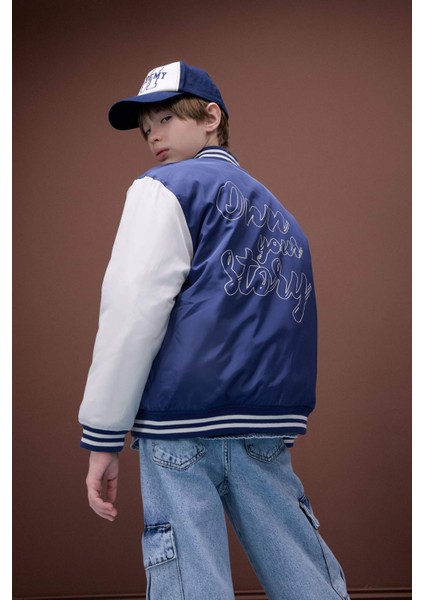 Erkek Çocuk Kolej Yaka Sırt Baskılı Çıtçıtlı Bomber Mont D5901A825SP