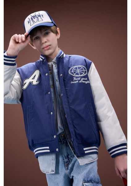 Erkek Çocuk Kolej Yaka Sırt Baskılı Çıtçıtlı Bomber Mont D5901A825SP