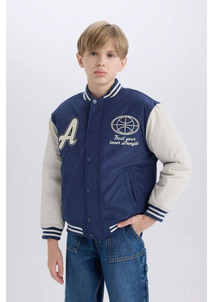 Erkek Çocuk Kolej Yaka Sırt Baskılı Çıtçıtlı Bomber Mont D5901A825SP