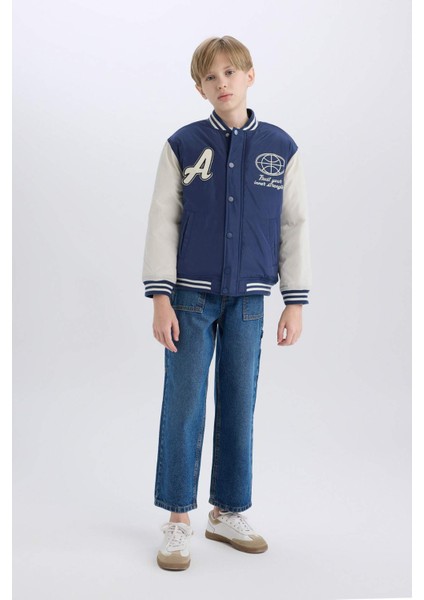 Erkek Çocuk Kolej Yaka Sırt Baskılı Çıtçıtlı Bomber Mont D5901A825SP