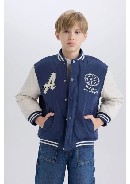 Erkek Çocuk Kolej Yaka Sırt Baskılı Çıtçıtlı Bomber Mont D5901A825SP