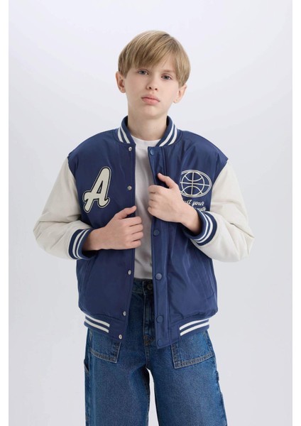 Erkek Çocuk Kolej Yaka Sırt Baskılı Çıtçıtlı Bomber Mont D5901A825SP