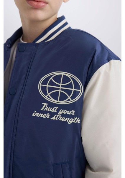 Erkek Çocuk Kolej Yaka Sırt Baskılı Çıtçıtlı Bomber Mont D5901A825SP