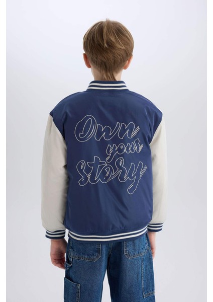 Erkek Çocuk Kolej Yaka Sırt Baskılı Çıtçıtlı Bomber Mont D5901A825SP