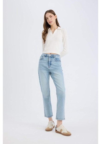 Mary Vintage Straight Fit Yüksek Bel Düz Paça Jean Kar Yıkamalı Pantolon D7981AX25SP