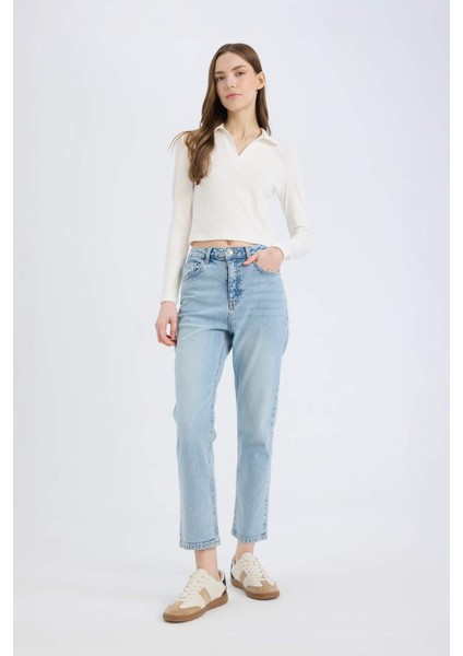 Mary Vintage Straight Fit Yüksek Bel Düz Paça Jean Kar Yıkamalı Pantolon D7981AX25SP