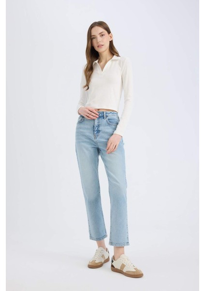 Mary Vintage Straight Fit Yüksek Bel Düz Paça Jean Kar Yıkamalı Pantolon D7981AX25SP