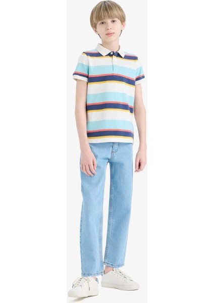 Erkek Çocuk Polo Yaka Çizgili Pike Kısa Kollu Tişört D7828A825SM