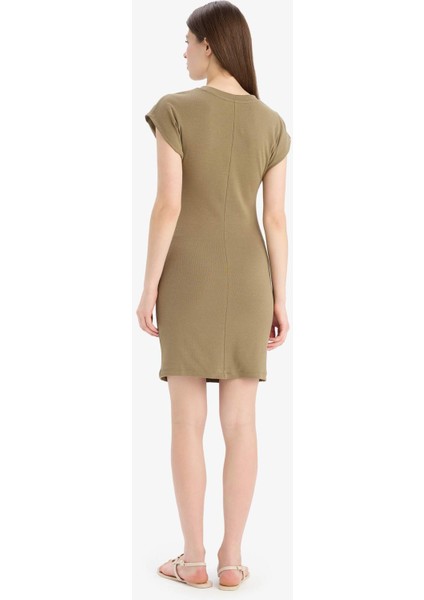 Bodycon Vücudu Saran Yuvarlak Yaka Ribana Kolsuz Mini Elbise D7996AX25SP