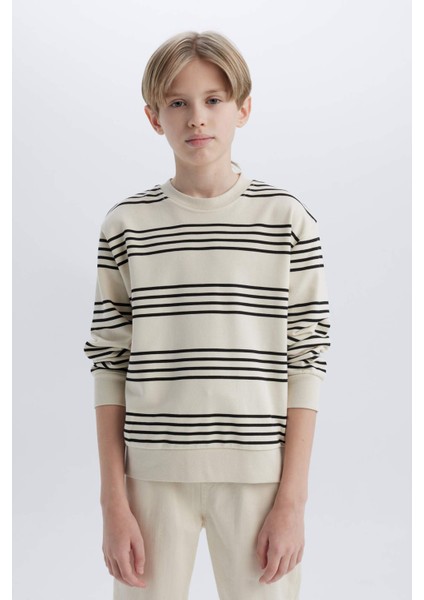 Erkek Çocuk Bisiklet Yaka Çizgili Sweatshirt D7716A825SP