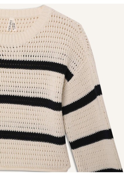 Kız Çocuk Bisiklet Yaka Çizgili Ajurlu Çizgili Triko Kazak D9215A825SP