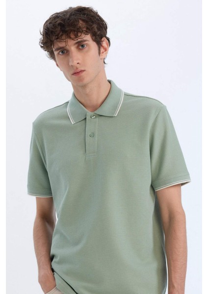 Regular Fit Polo Yaka Kısa Kollu Waffle Tişört D7932AX25SP