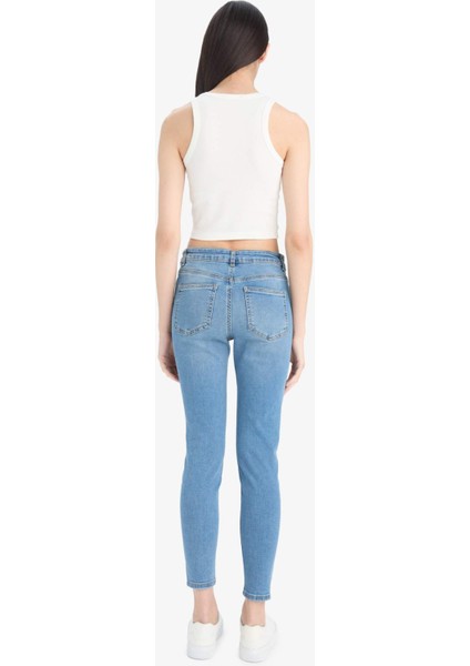 Skinny Fit Yüksek Bel Düz Paça Uzun Jean Taş Yıkama Pantolon D8189AX25SP